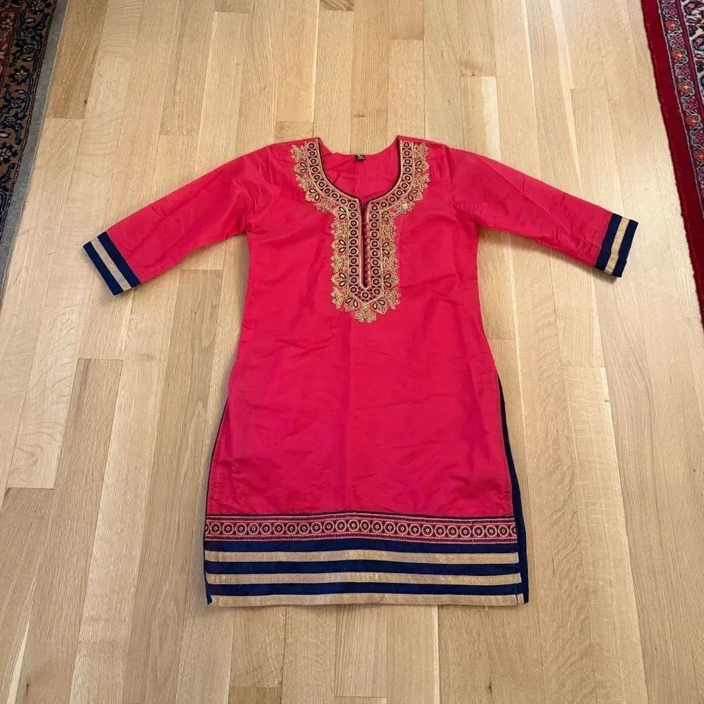 Red Embroidered Kurti with Gold Accents